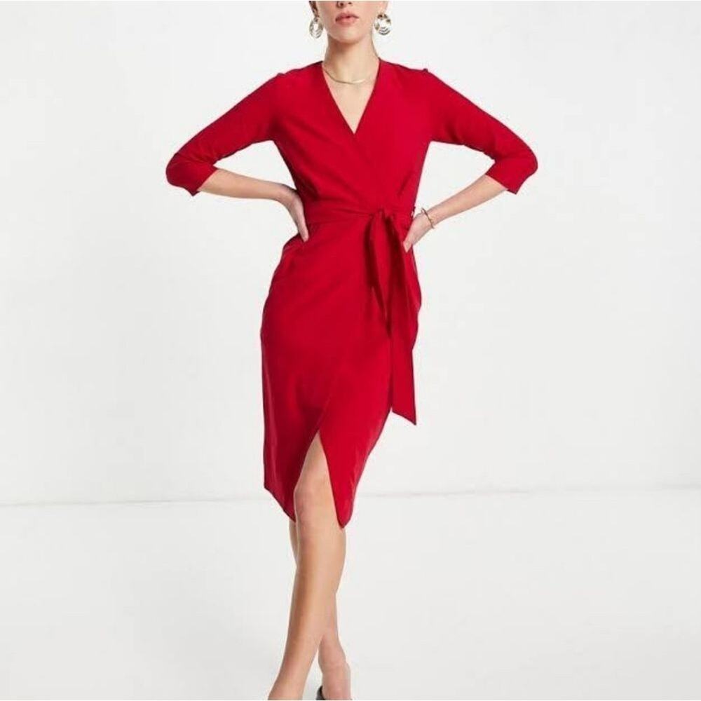 Closet London Red Wrap Dress 12 Cocktail Holiday Party Vamp Office Chic NEW